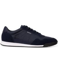 BOSS - Titanium Mixed Material Lace-up Trainers With Suede Trims - Lyst
