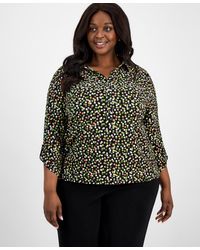 Anne Klein - Plus Size Printed Roll-tab Shirt - Lyst
