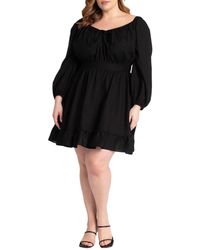 Eloquii - Plus Size Puff Sleeve Linen Mini Dress - Lyst