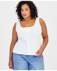 On 34th - Trendy Plus Size Button-down Ribbed Tank - Lyst
