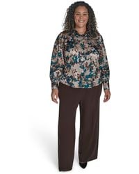 Calvin Klein - Plus Size Printed Charmeuse Long-sleeve Blouse - Lyst