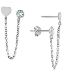 Giani Bernini - Cubic Zirconia Heart Double Pierced Chain Drop Earrings In Sterling Silver, Created For Macy's - Lyst