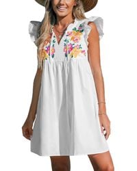 CUPSHE - Flutter Sleeves Floral Prints Mini Beach Dress - Lyst
