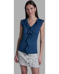 BCBGMAXAZRIA - V-neck Ruffle Front Pull-on Top - Lyst