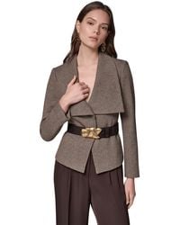 Donna Karan - Dk192 Cropped Shoulder-padded Belted Blazer - Lyst