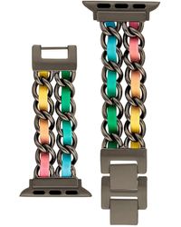 Steve Madden Double Black Alloy Chain With Multi-colored Faux Leather Polyurethane Insert Bracelet - White