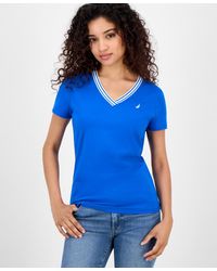 Nautica - Solid Stripe-trim V-neck - Lyst
