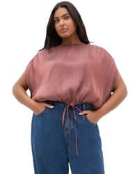 City Chic - Plus Size Camilla Drawstring Hem Detail Gathered Shoulder Detail Top - Lyst