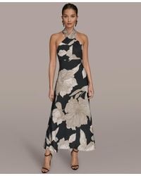 chinese dress ladies Linen Blend Halter Midi Dress | Fit and Flare