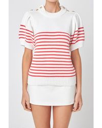 English Factory - Striped Short Puff Sleeve Sweater - Lyst