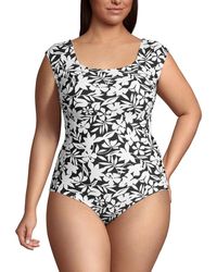 Lands' End - Long Tummy Control Cap Sleeve X-back One Piece Swimsuit - Lyst