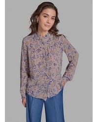 BCBGMAXAZRIA - Long-sleeve Printed Ruffle Front Top - Lyst