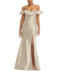 Alfred Sung - Off-the-shoulder Ruffle Neck Satin Trumpet Gown - Lyst