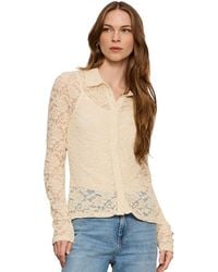 Sanctuary - Petite Dreamer Lace Long-sleeve Button-up Blouse - Lyst