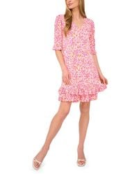 Cece - V-neck Ruffled Floral Shift Dress - Lyst