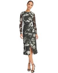 Maggy London - Long Sleeve Printed Midi Dress - Lyst