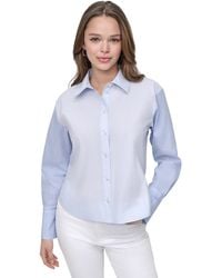 DKNY - Cropped Long-sleeve Button-front Shirt - Lyst