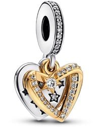 PANDORA - Cubic Zirconia Shooting Star Hearts Double Dangle Charm - Lyst