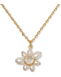 Kate Spade - Gold-tone Cubic Zirconia & Imitation Pearl Flower Pendant Necklace - Lyst