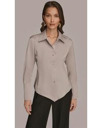 Donna Karan - Collared Long Sleeve Top - Lyst