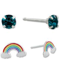 Giani Bernini - 2-pc. Set Crystal Solitaire & Rainbow Stud Earrings In Sterling Silver, Created For Macy's - Lyst