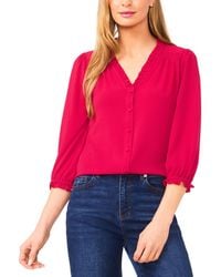 Cece - Ruffled Button-front 3/4-sleeve Blouse - Lyst