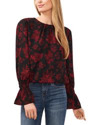 Cece - Floral Print Crew Neck Long Sleeve Smocked Cuff Blouse - Lyst