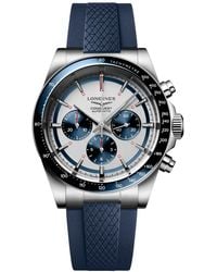 Longines - Swiss Automatic Chronograph Conquest Blue Rubber Strap Watch 42mm - Lyst