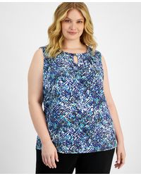 Kasper - Plus Size Printed Pleated Keyhole-neck Top - Lyst