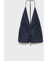 Mango - V-neck Tie Denim Top - Lyst