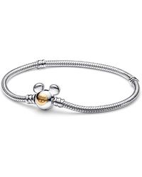 PANDORA - Moments Sterling Silver And 14k Gold-plated Disney 100th Anniversary Snake Chain Bracelet - Lyst