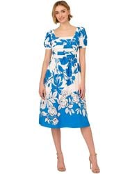 Adrianna Papell - Floral-print Square-neck A-line Dress - Lyst