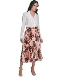 Calvin Klein - Petite Printed Pleated Midi Skirt - Lyst