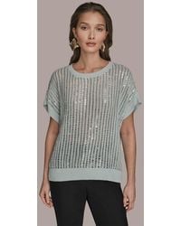 Donna Karan - Short-sleeve Crewneck Sweater - Lyst