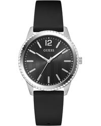 Guess - Silver-tone Stainles Steel Silicone Analog Watch - Lyst