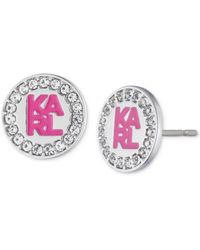 Karl Lagerfeld - Silver-tone Pave Logo Stud Earrings - Lyst