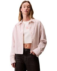 Calvin Klein - Stripe Boxy Cotton Crop Shirt - Lyst