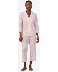 Lauren by Ralph Lauren - 2-pc 3/4 Sleeve Notch Collar Top And Capri Pants Pajama Set - Lyst