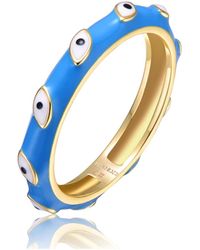 Rachel Glauber - Ra Young S/teens 14k Yellow Gold Plated Bamboo White Evil Eye Enamel Slim Stacking Band Ring - Lyst