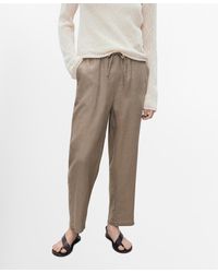 Mango - Straight Cropped Linen Trousers Pants - Lyst