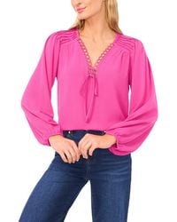 Cece - Circular Trim Pin-tuck Long Sleeve Blouse - Lyst