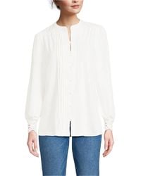 Lands' End - Lightweight Jersey Long Sleeve Button Front Pintuck Top - Lyst
