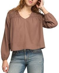 Lucky Brand - Ruched Floral-print Peasant Blouse - Lyst