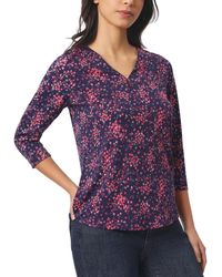 Jones New York - Floral-print Keyhole-cutout Top - Lyst