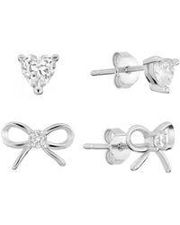 Macy's - 2-pc. Bow And Heart Sterling Stud Earring Set - Lyst