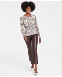 INC International Concepts - Long Sleeve Mesh Top Faux Leather Kick Flare Pants Created For Macys - Lyst