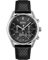 BOSS - Champion Chronograph Leather Strap Watch - Lyst