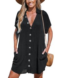 CUPSHE - Collared Front Button Cover-up - Lyst