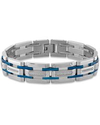Macy's 1/3 Carat Diamond 8 1/2" Bracelet In Stainless Steel And Navy Blue Ion Plated