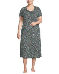 Lands' End - Plus Size Cotton Short Sleeve Midcalf Nightgown - Lyst